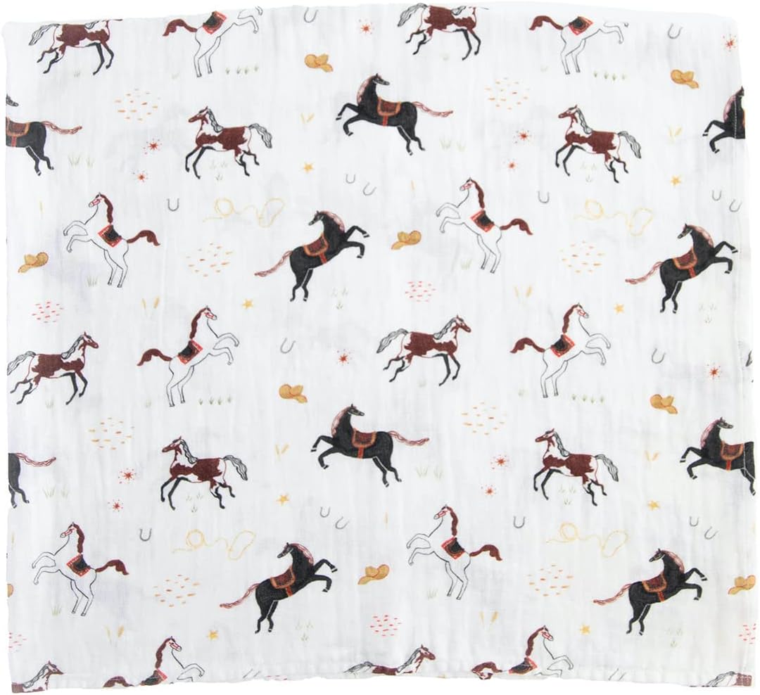 RED ROVR 100% Organic Cotton Muslin Swaddle | Newborn Receiving Blanket | Baby Wrap | Boy, Girl, Unisex | Soft, Lightweight, Breathable | Burping, Nursing | 44" x 44" | Howdy Horse