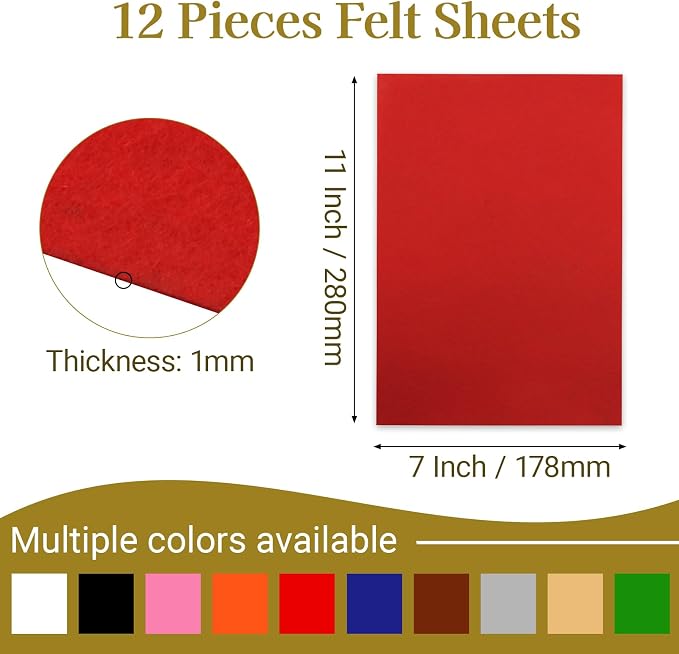 12 Pcs Felt Sheets, 7x11 Inch Stiff Felt