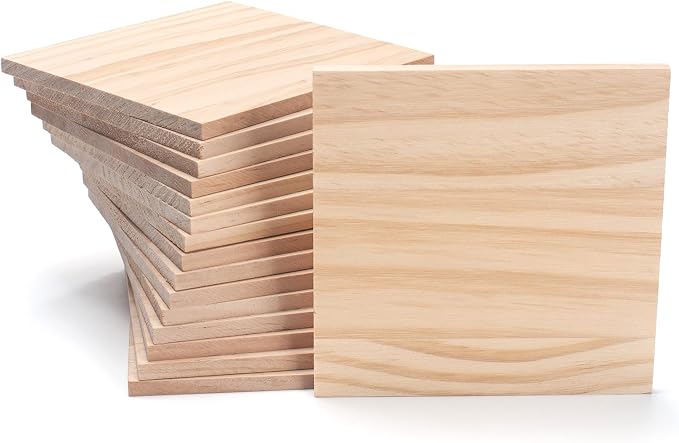Wooden Blocks for Crafts, 1/4″ Thick 5″ X 5″ Wood Squares for Crafting