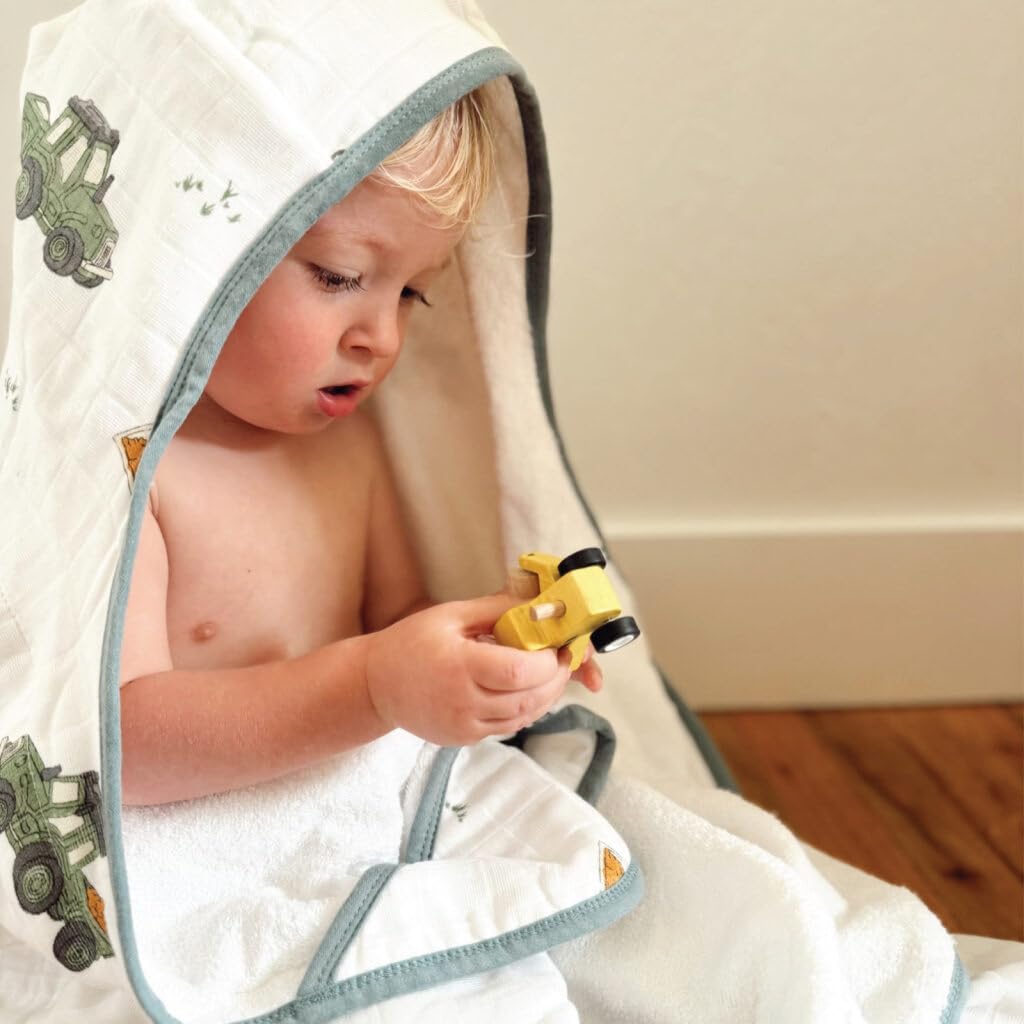 Little Unicorn Premium Hooded Bath Towel| Absorbent Cotton & Terry Blend | Larger Size, 1-6 Years (Work Trucks)