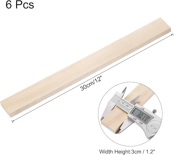 MECCANIXITY 6pcs Wood Sticks, 3/8"x 1.2" x 12" Rectangle Wooden Cube Wood