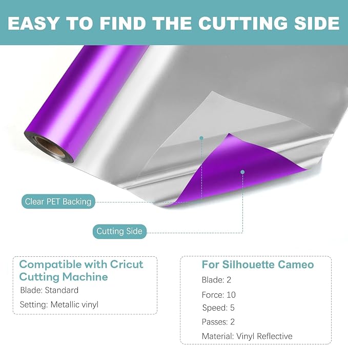 HTVRONT Purple Metallic Vinyl, 10FT x 12" Matte Purple Permanent Vinyl Roll |