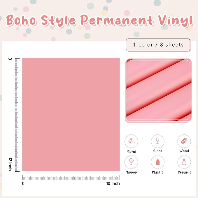 Tintnut Boho Permanent Vinyl 8 Sheets 12''x10'' Light Pink Adhesive Vinyl |