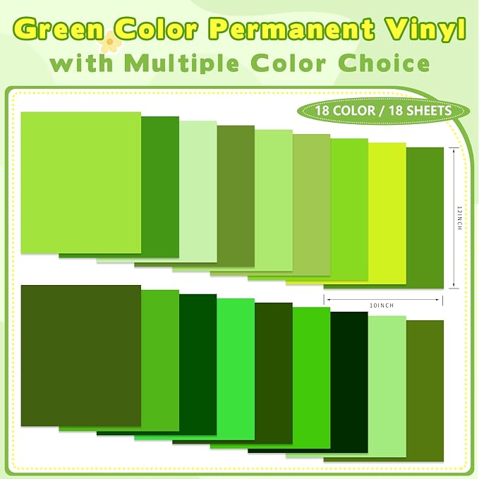 Tintnut Green Permanent Vinyl 18 Sheets 12''x10'' Solid Color Adhesive Viny |