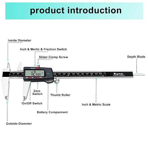 Kynup Digital Caliper, 8 Inch Micrometer Caliper Tool, Vernier Caliper Gages