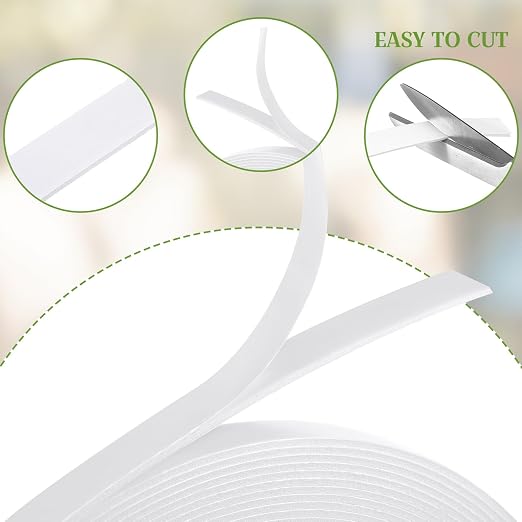 Tatuo 2 Rolls Double Sided Foam Tape 0.6 Inch by 50 Feet White PE Foam Tape