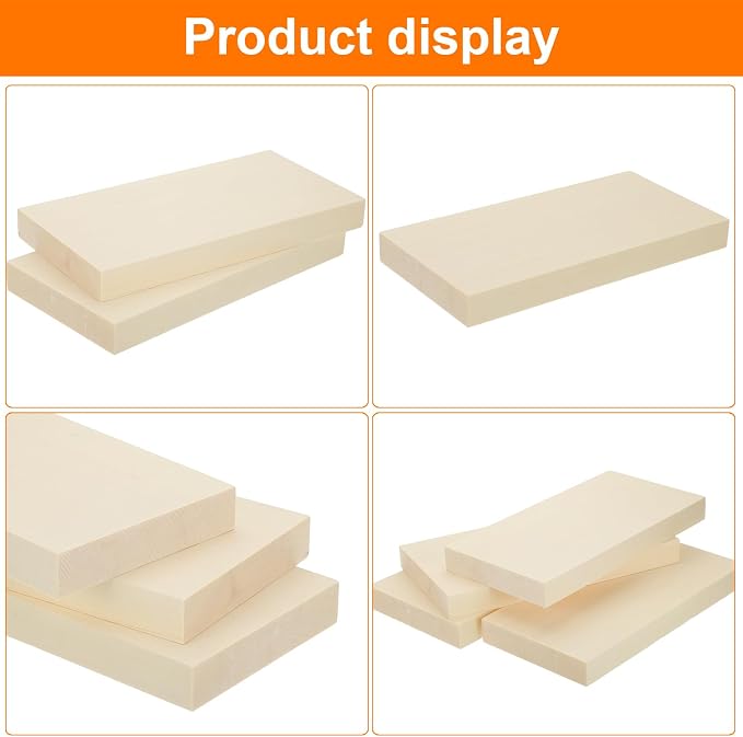 MECCANIXITY 4Pcs Basswood Carving Block, 0.8"x4"x8" Square Wooden Dowels Blocks