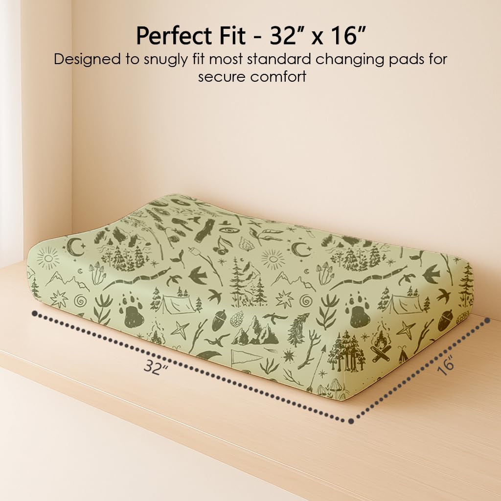Changing Pad Cover for Baby Boys Girls 2 Pack, Fits Standard 32”×16” Changing Table Pads, Silky Breathable Stretch Knit, Machine Washable (Bear Tracks)
