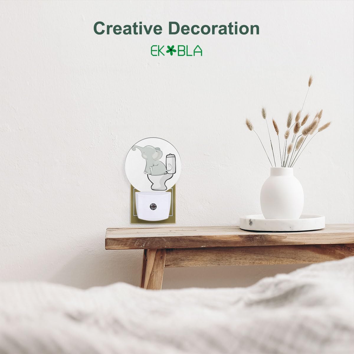 EKOBLA Cute Elephant Night Light African Safari Animal Elephant Sitting on Toilet Night Lights Plug into Wall for Girls Boys Bedroom Bathroom Led Decorative Nightlight Home Decor