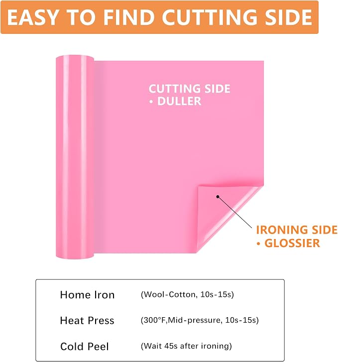 HTVVETUR Pink HTV Iron on Vinyl 12Inch by 35ft Heat Transfer Vinyl