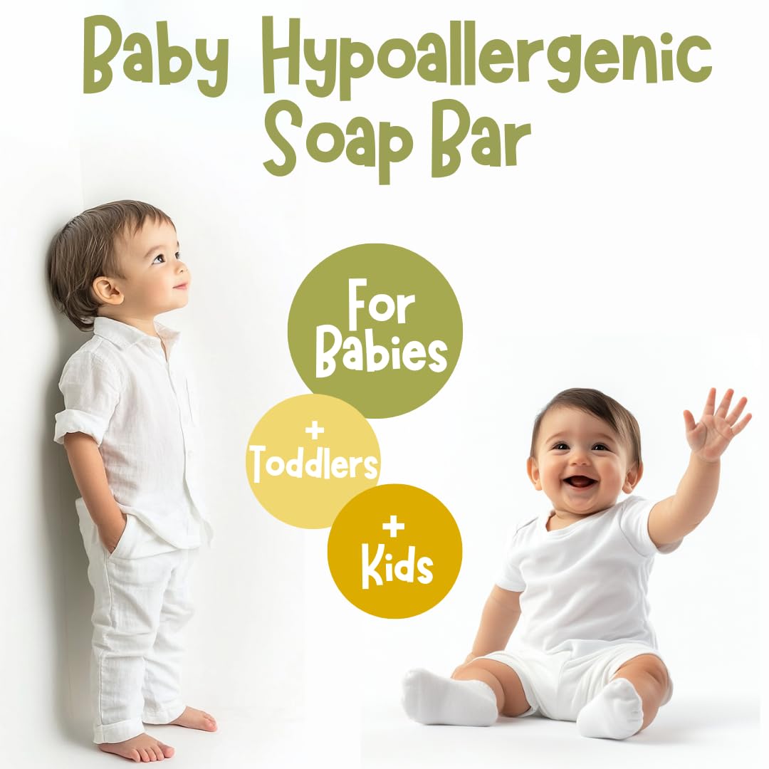 Hypoallergenic Organic Baby Soap Bar - Chamomile & Green Tea Oil - Gentle Cleansing Body Wash for Sensitive Skin | Babies, Toddlers, and Kids | 9-Pack