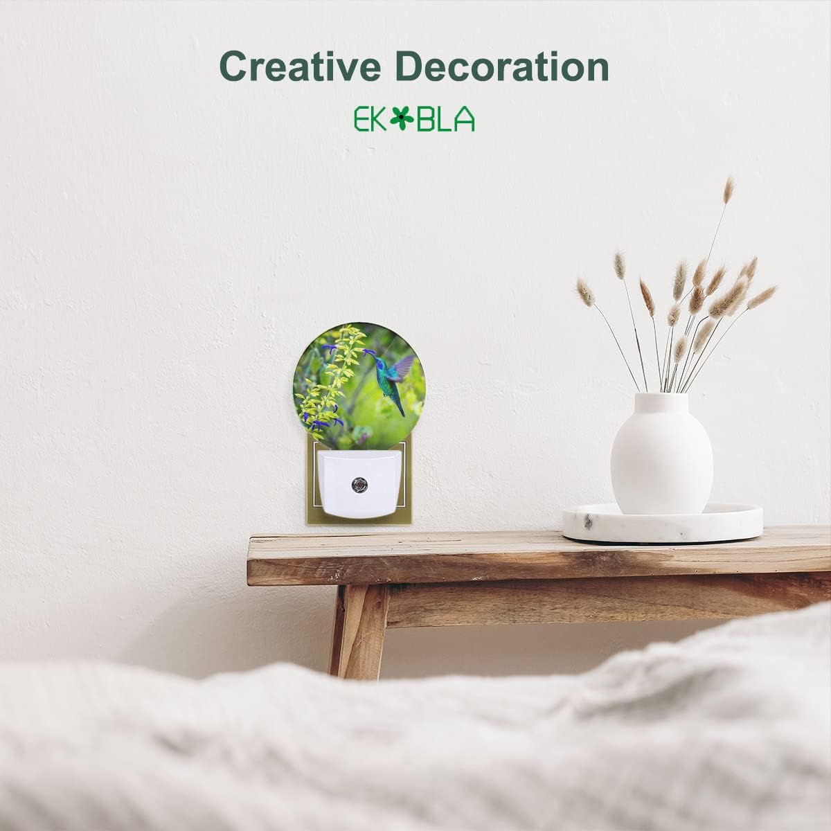 EKOBLA Blue Hummingbird Night Lights Plug into Wall Spring Garden Bird Flowers Plants LED Dusk to Dawn Plug-in Nightlights Auto Sensor for Home Indoor Bathroom Hallway Kitchen