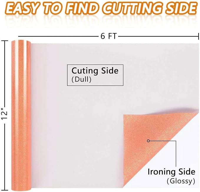 TORC Orange Pink Glitter HTV Vinyl Roll 12" x 6 ft, Sparkly Iron On Heat