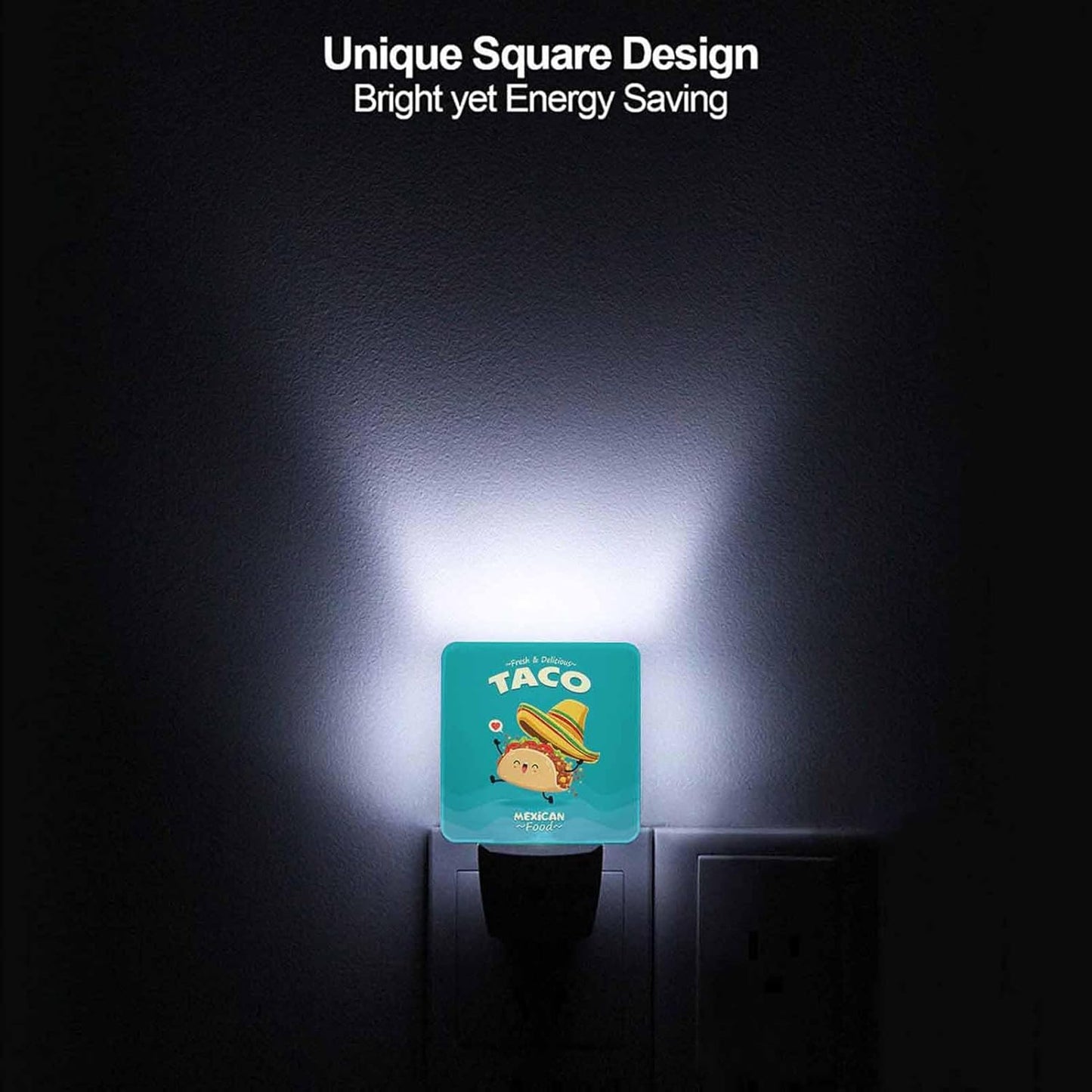 LED Night Light,Vintage Mexican Food Taco Character LED Night Light Plug into Wall with Dusk to Dawn Light Sensor White Energy Efficient Nightlight for Bedroom Bathroom Hallway Living Room Kitchen