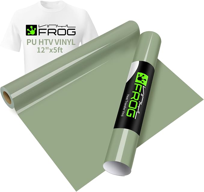 VINYL FROG Sage Green Heat Transfer Vinyl Roll 12" x5ft Matte HTV Vinyl | Khaki