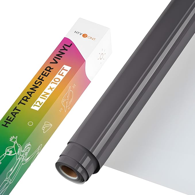 HTVRONT Heat Transfer Vinyl, Dark Grey HTV, 12 x 10FT HTV Vinyl Roll | Dark