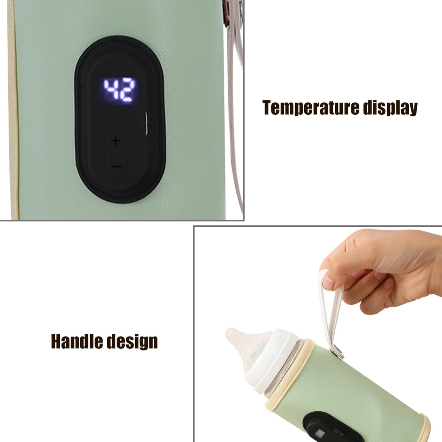 Baby Bottle Warmer Bag, Portable Bottle Warmer 18W Quick Heating Baby Bottle Warmer Temperature Adjustable USB Baby Bottle Heater for Home Family Travel Green