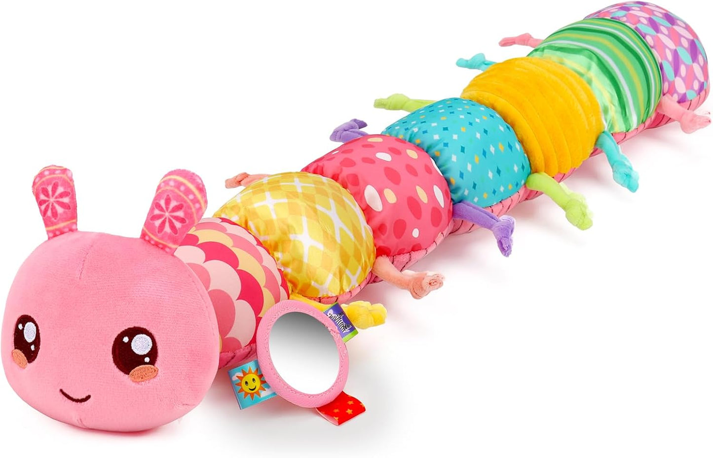 Baby Girls Toys 0-6 Month Music Animal Stuffed Caterpillar Toy for Infant 0-3 3-6 Months with Mirror Crinkle Rattle Tummy Time Sensory Toys for 3 4 5 6-12 Month Old Newborn Baby Shower Birthday Gifts