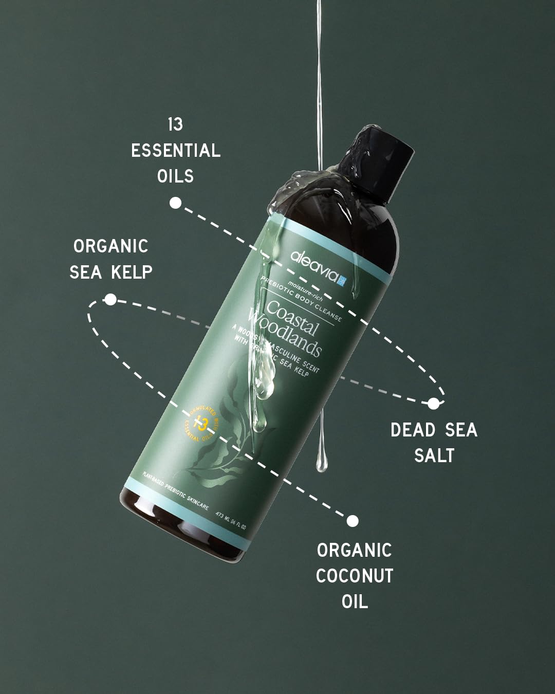Aleavia Coastal Woodlands Mens Body Cleanse – Organic & All-Natural Prebiotic Body Wash for Men, Woodsy Notes Scented with 13 Essential Oils, – Nourish Your Skin Microbiome – 16 Oz.
