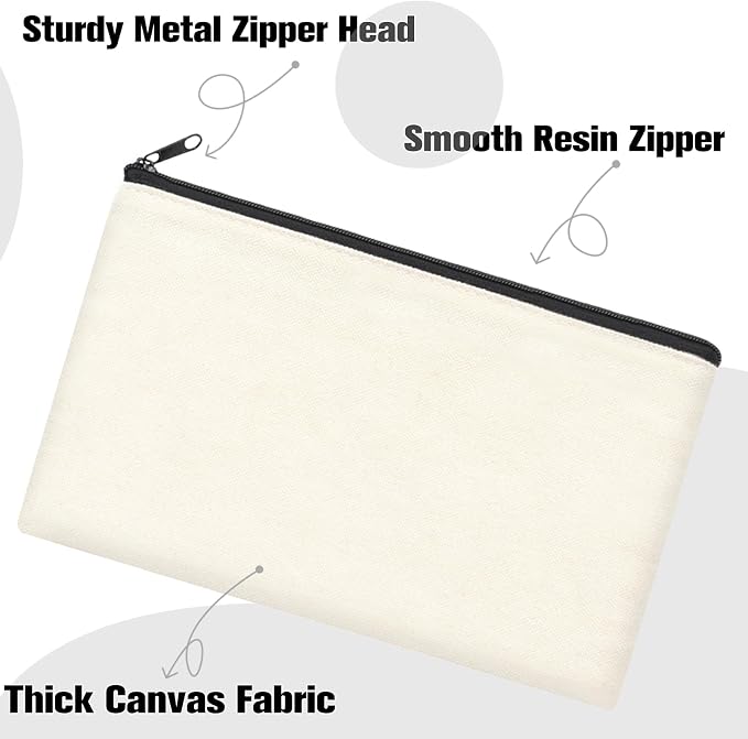 ZeeDix Canvas Zipper Pouch Bulk – 8.3 x 5 Inches Cotton Canvas Pouches