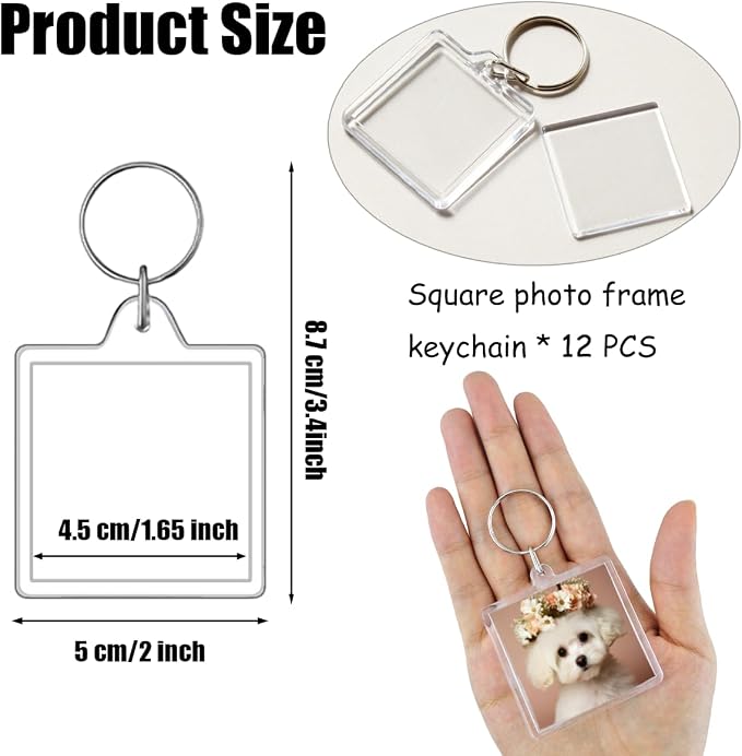 REDANHA 12pcs Acrylic Photo Frame Keychain Holder 2 x 3 In Picture Insert Blank