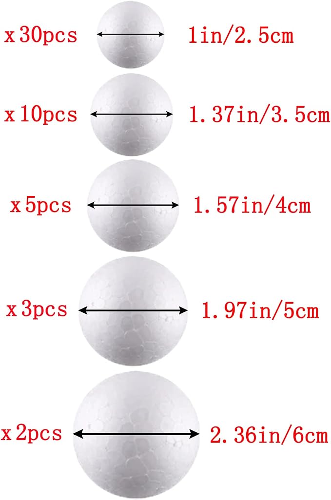 hesmartly 50 Pack Craft Foam Balls, 5 Sizes Foam Balls and 2 Pieces Painting