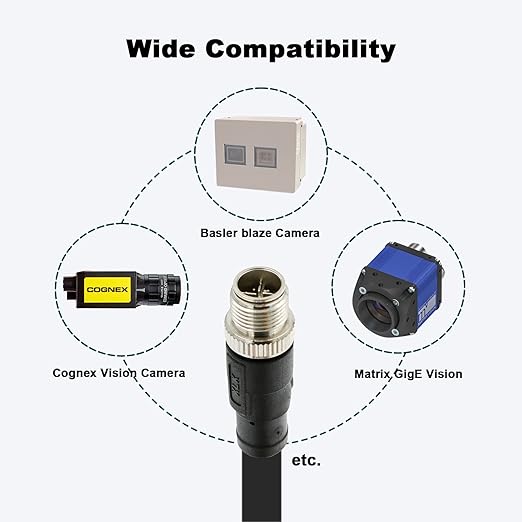 Alvin's Cables Ethernet Cable in-Sight 8200 and 8400 Series CCB-84901-2001-02 M12 X-Coded to RJ45 Industrial Camera Shielded Cord IP67 Waterproof 6.5ft/2M