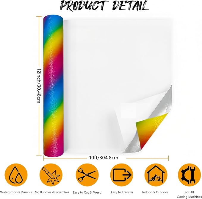 Rainbow Striped Print Permanent Adhesive Vinyl