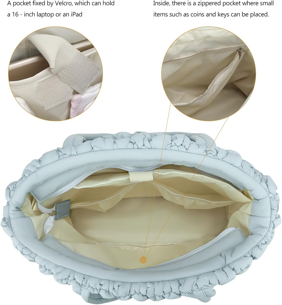 Lmbabter Puffer Quilted Tote Large Diaper Hobo Mommy Bag Hold 16“Laptop Stylish Cloud Handbag Carryall Daypack Travel Work