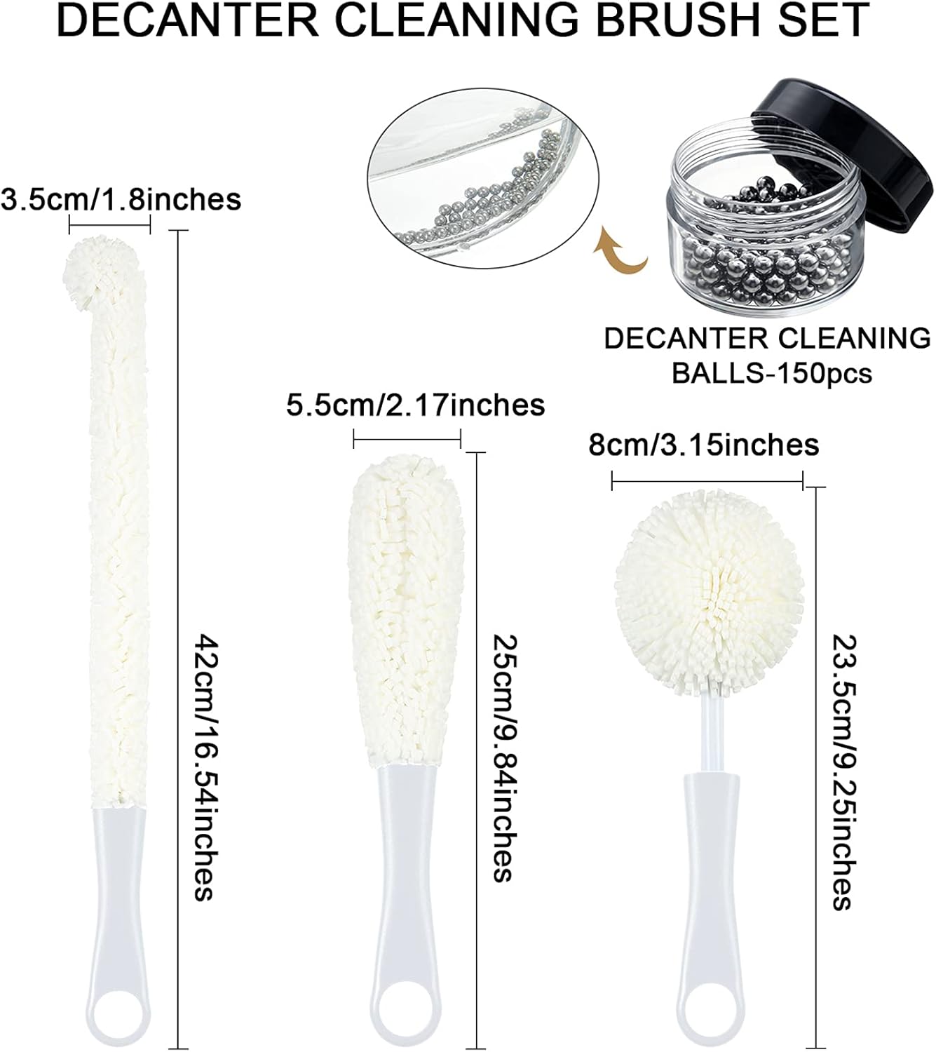 3 Pieces Wine Cleaning Brush Flexible Bottle Scourer with Stainless Steel Decanter Cleaning Balls Multi-Function Household Cleaning Tools for Goblets/Champagne Flutes/Cups/Glasses (White)