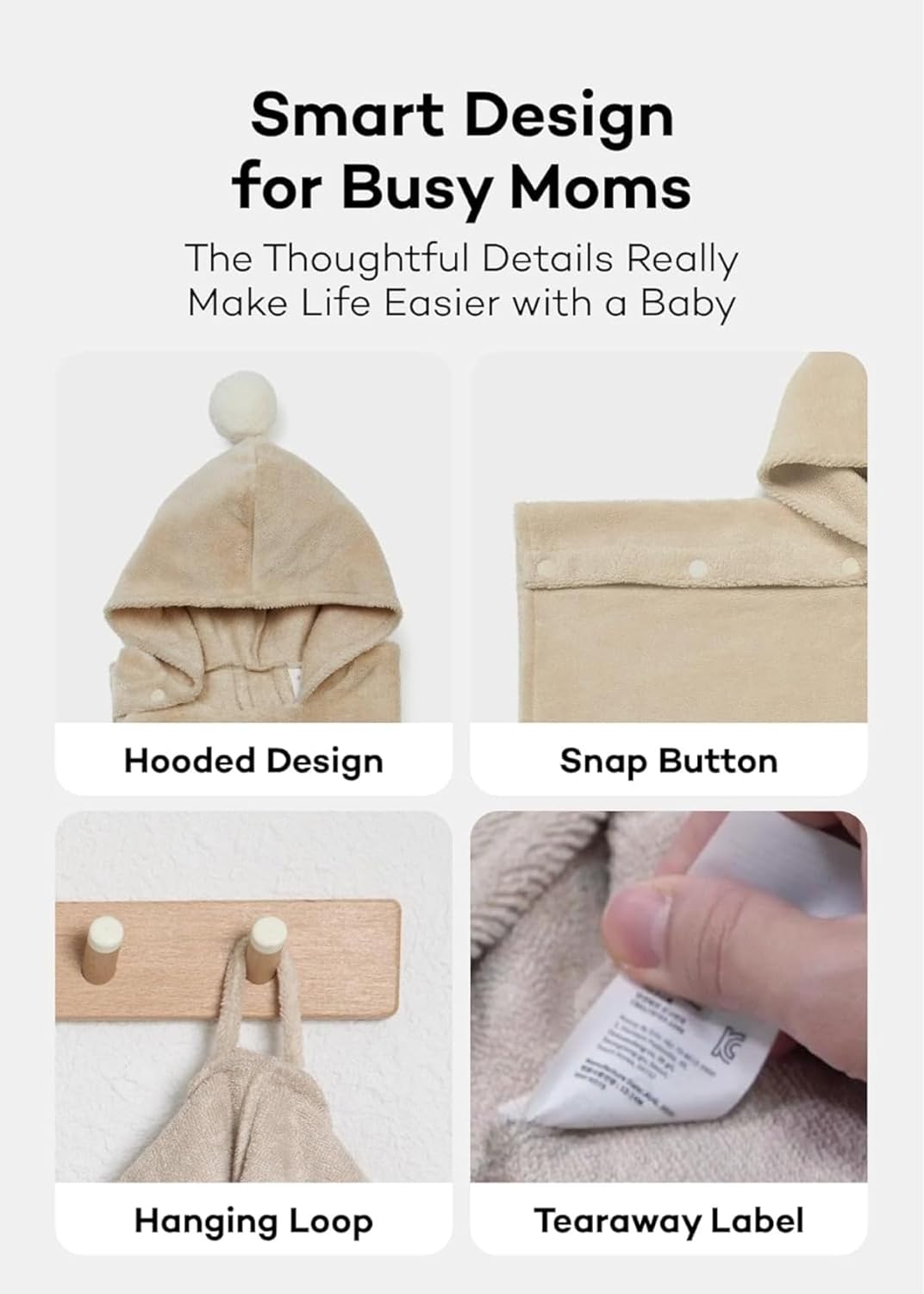 Konny Baby Hooded Towel Rayon from Bamboo Cotton Baby Bath Beach Towel Hooded Poncho, Oeko-TEX, Ultra Soft & Quick-Dry, Newborn Boys Girls Toddler (Beige, Small)