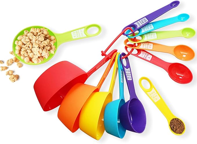 12 Piece Measuring Cups and Spoons Set, Colored Kitchen Measure Tools, Durable