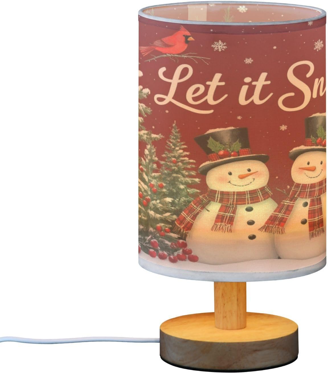 Dussdil Christmas Snowmen Cardinals Trees Table Lamp Bedroom Bedside Night Reading Desk Lamps Cylinder Nightstand Sleeping Light Lamp for Xmas Party Living Room Office Decor