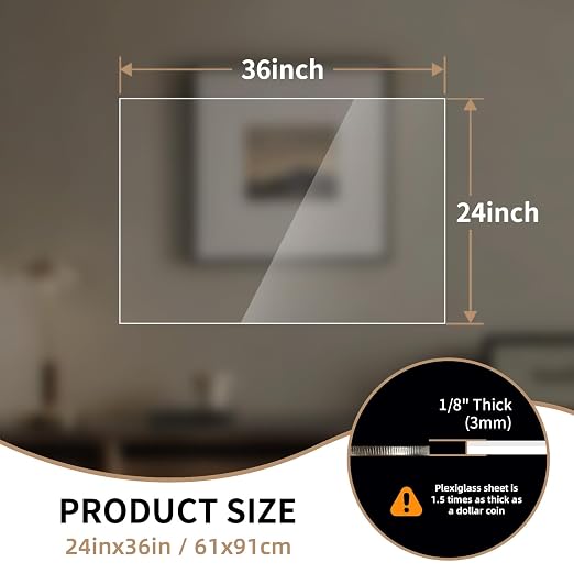2 Pack 24" x 36" Plexiglass Sheets 1/8 inch Thick | Clear Acrylic Sheets Panel
