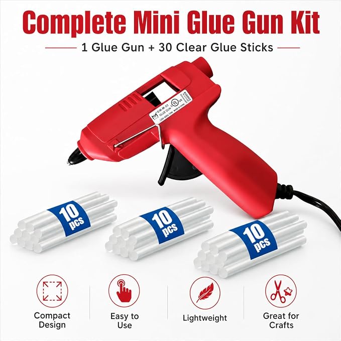 Mini Hot Glue Gun Kit with 30 Glue Sticks and Carrying Case, 15W Fast