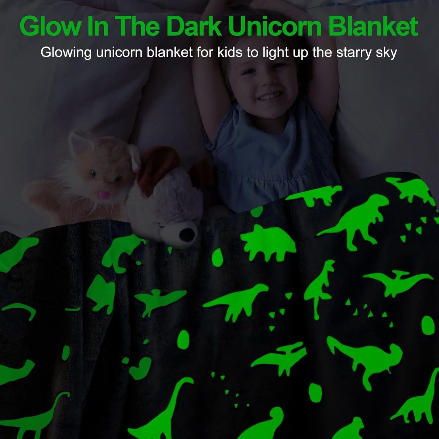 TEHALK Dinosaur Blanket for Boys Girls Glow in The Dark Blankets for Boys Soft Fleece Blankets for Kids 30"x 40"