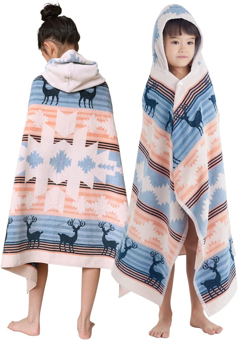 BANGSAUR Christmas Bath Towel, Kids Toddler Hooded Beach Towels, Boys Girls Gift 100% Cotton 50"x30" Robe Wrap,3-12 Years(Christmas Classic)