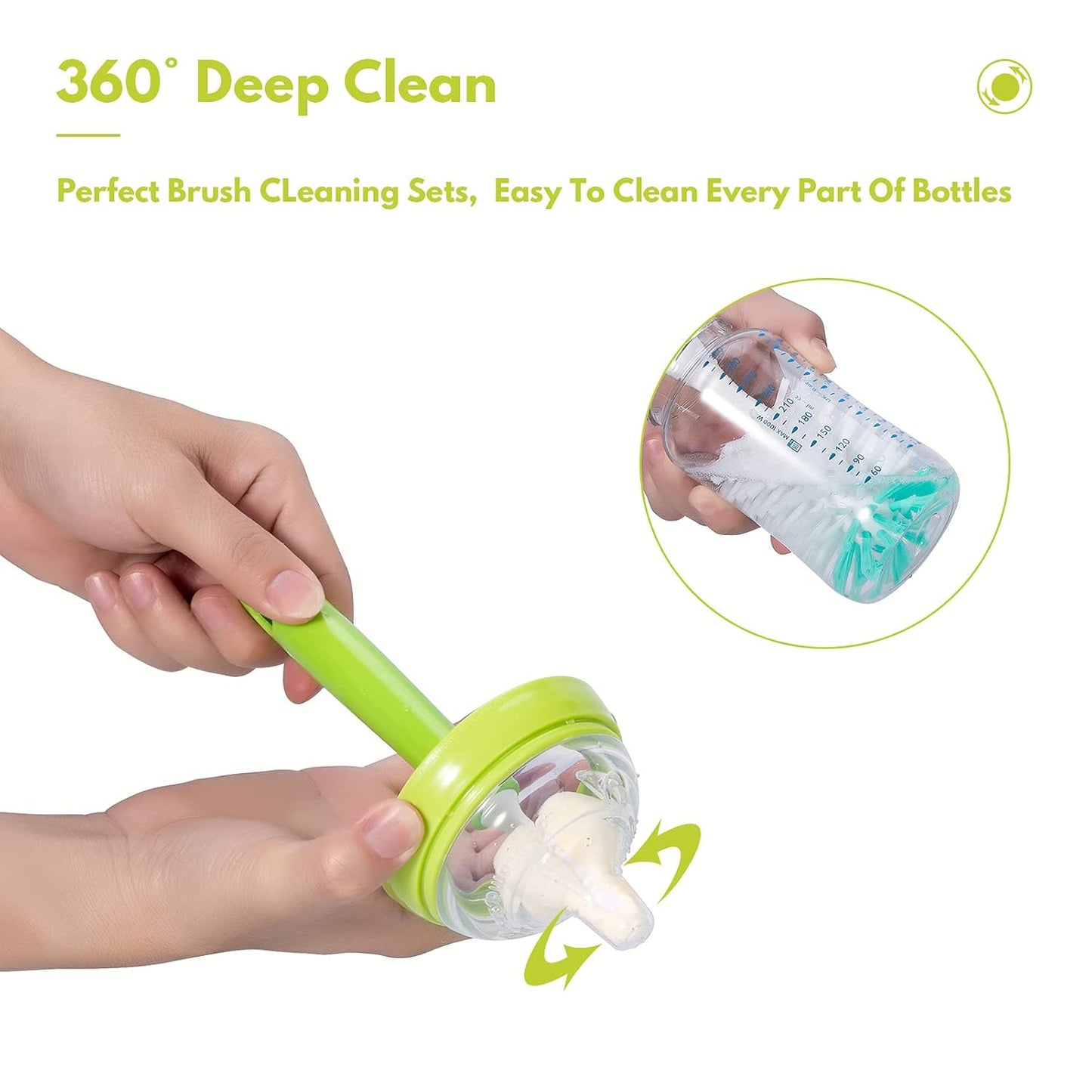 Baby Bottle Brush with One Base Hidden Nylon Nipple Cleaner, 2 Pcs Sponge Nipple Brushes, 2 Pcs Straw Brushes, Bottle Brush with Nipple Cleaner and Suction Cup (Yellow)
