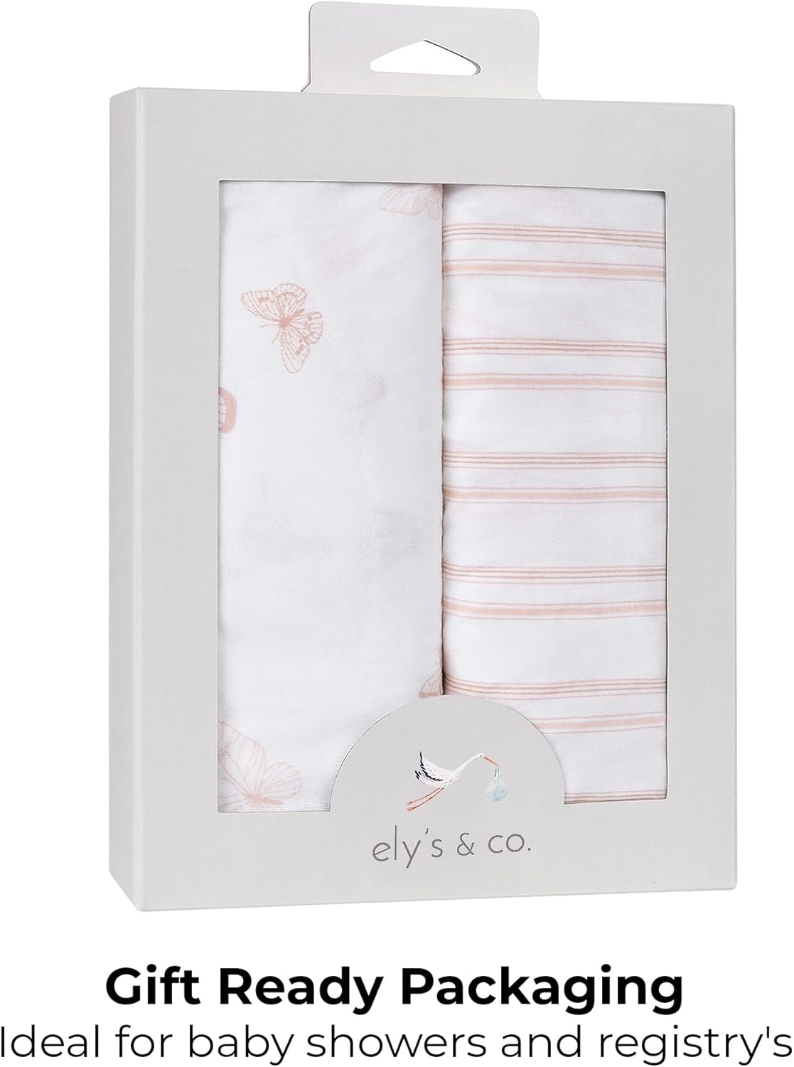 Ely’s & Co. Changing Pad Cover, Diaper Changing Table Sheets, 2 Pack, Cradle Sheet Set for Baby Girls, 100% Jersey Knit Cotton, 32”x16”x5” Pink Butterfly + Stripe Collection