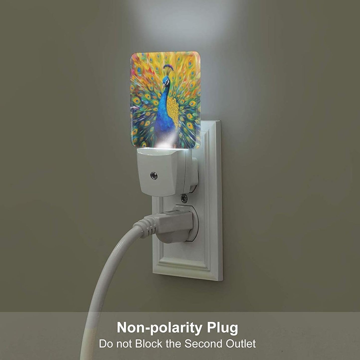 Led Night Light, Abstract Peacock Decorative Plug in Nightlights,with Smart Auto Dusk to Dawn Night Light for Bedroom, Kitchen, Nursery, Bathroom