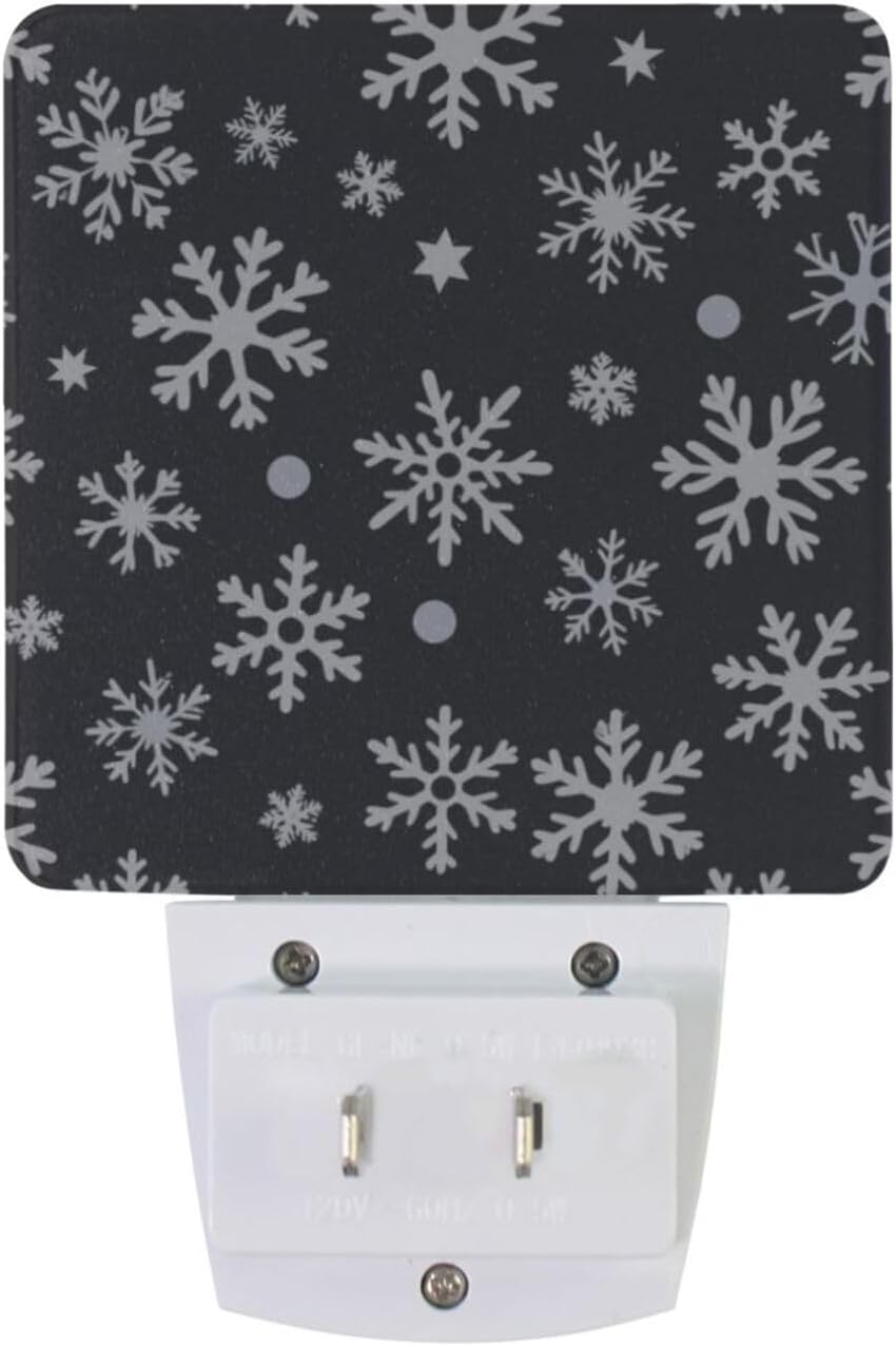 Aslsiy Night Light for Kids White Snowflakes Dots on Black (1) Plug in Wall Lamp LED Dusk to Dawn Sensor Energy Saving Nightlight for Boys Girls Men Women