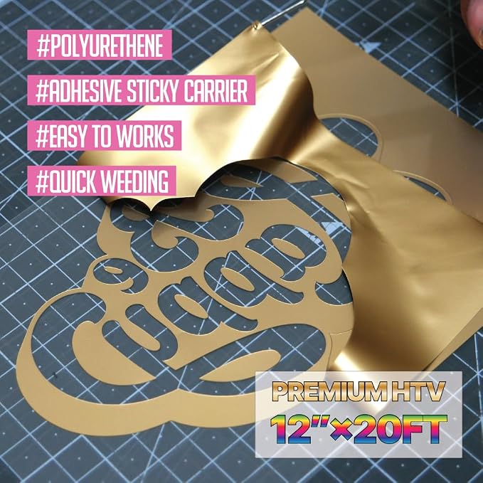 PU Heat Transfer Vinyl 12"×20ft Roll Gold – HTV