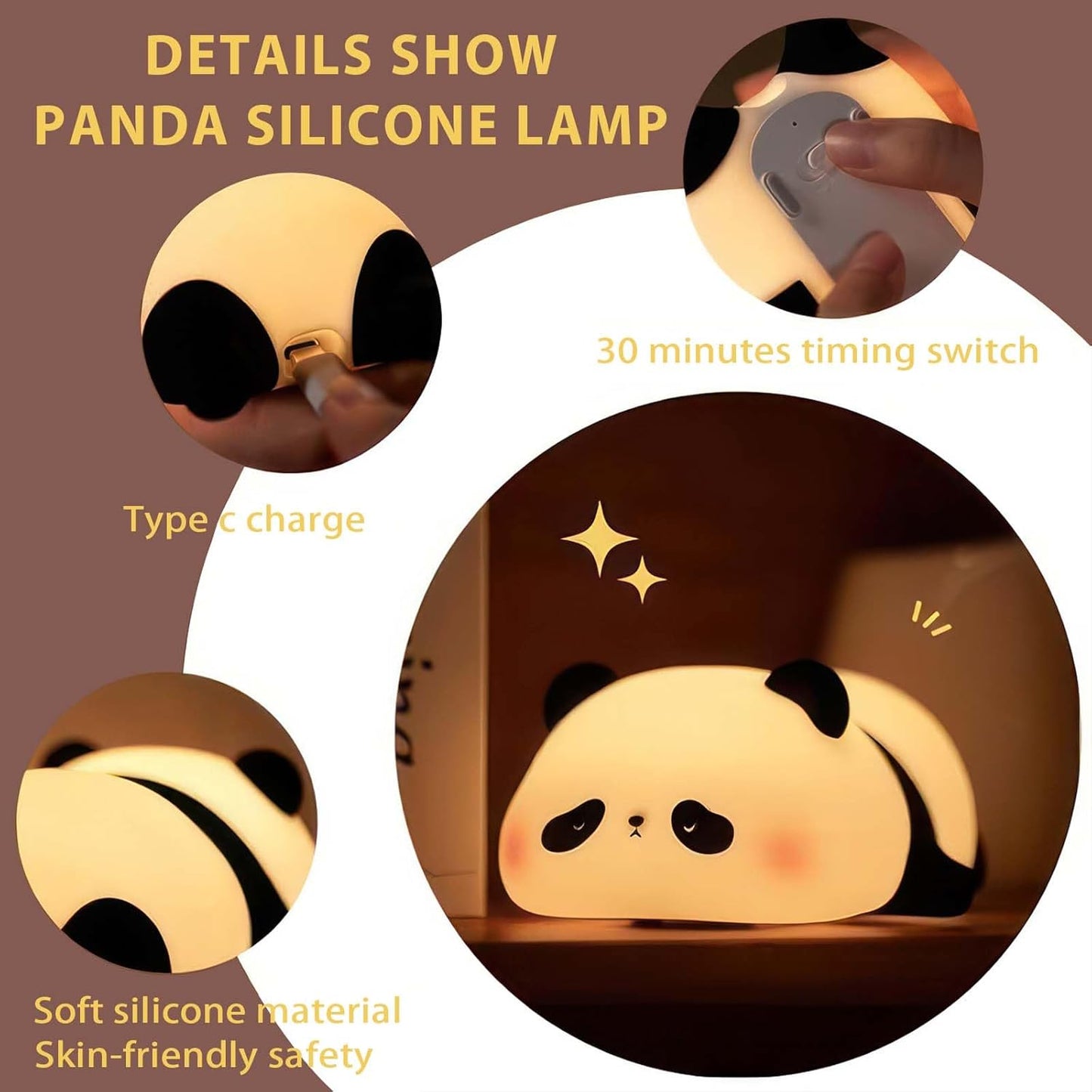 Cute Panda Night Light with Timer, Food-Grade SiliconeTouch NightLight for Baby Nurseries Dimmable Adorable Lamp for Bedrooms, Breastfeeding-Friendly Night Light, Soft Children's Gifts