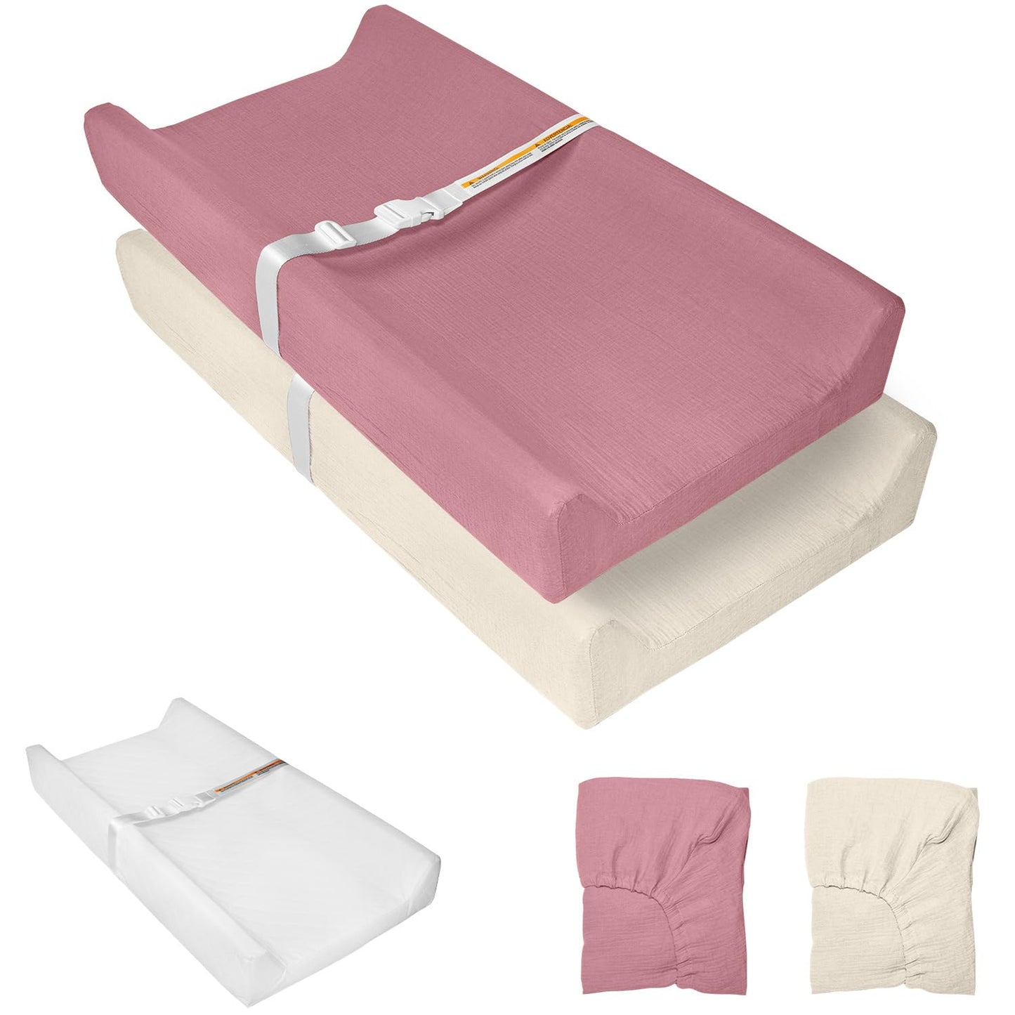 Muslin Baby Changing Pad, 2 Pack Muslin Soft Cotton Covers & Waterproof Lining Foam Diaper Changing Table Pad 32" x 16.6" Mat for Dressers