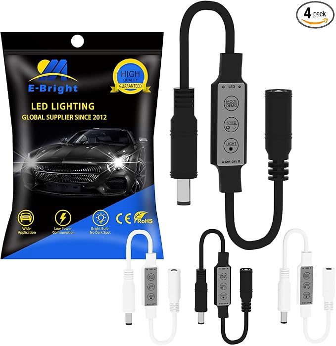 YM E-Bright Led Dimmer Switch Inline Mini Flash Strobe Blink Module Controller Dimmable For Single Color Led Strip Lights Compatible With DC 5-12V,Power-off Memory Function (Pack of 4)