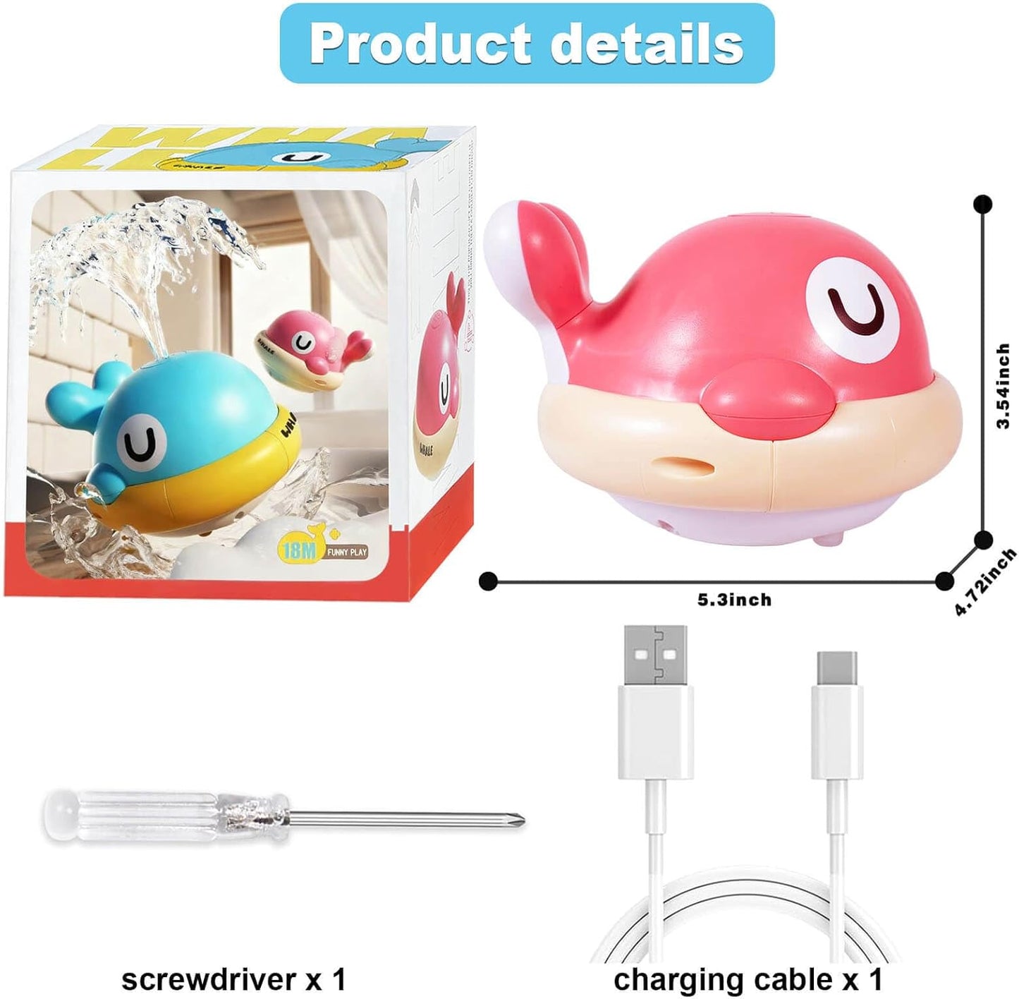 Baby Bath Toys - Toddler Bath Toys for Kids Ages 1-3, Rechargeable Light Up Whale Sprinkler Bathtub Toys, Pool Water Toys for Infant Babies 6-12 Months & Toddlers 2-4, 1st Birthday Gifts (Pink)