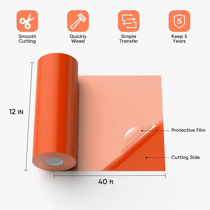 Orange Permanent Vinyl for Cricut Cutting Machine, Waterproof, Durable Orange