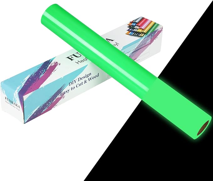 FUNKAKA Glow in The Dark Heat Transfer Vinyl Roll, Glow in Dark HTV Vinyl