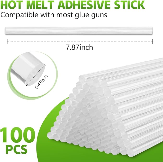 KISEER 100 Pack Clear 0.43 x 8 Inch Full Size Hot Glue Sticks Universal Fit