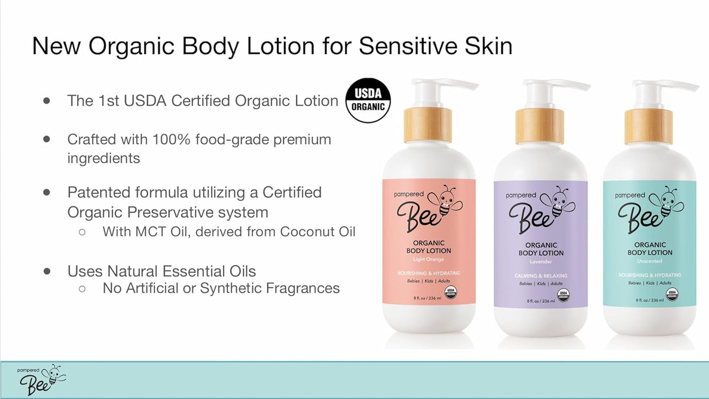 Organic Body Lotion (Light Orange) for Babies, Toddlers and Kids, With Capuaçu Seed Butter and Marshmallow Root - Moisturizing, Softening, Hydrating, 8 oz